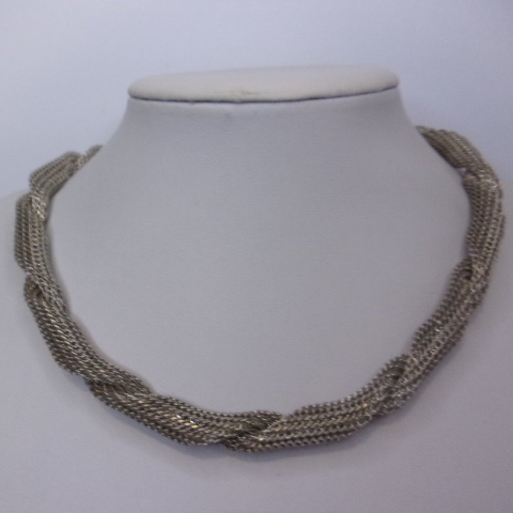 Vintage Silver-Tone Twisted Mesh Necklace